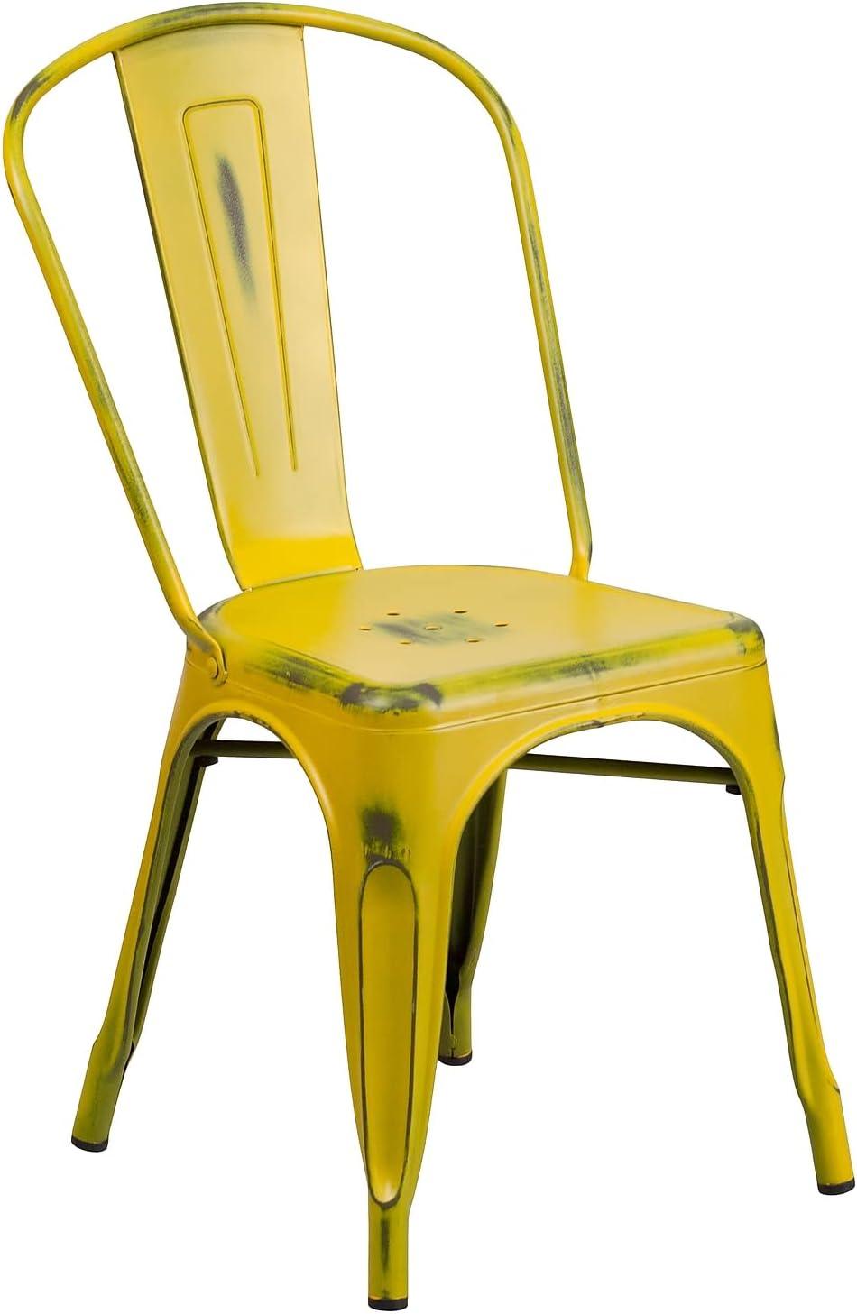 imageFlash Furniture Perry Commercial Grade BlackAntique Gold Metal IndoorOutdoor Stackable ChairDistressed Yellow