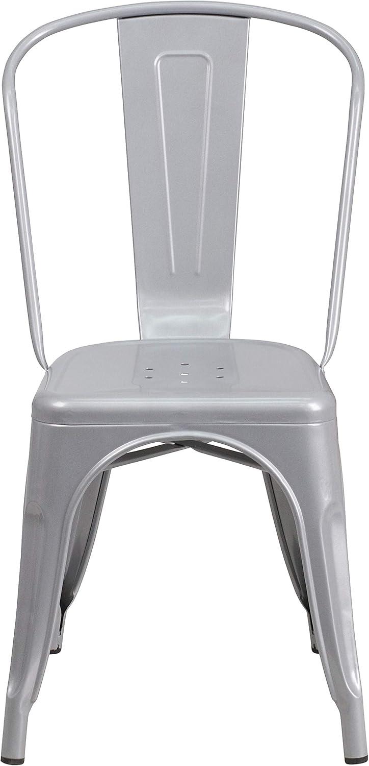 imageFlash Furniture Perry Commercial Grade BlackAntique Gold Metal IndoorOutdoor Stackable ChairSilver