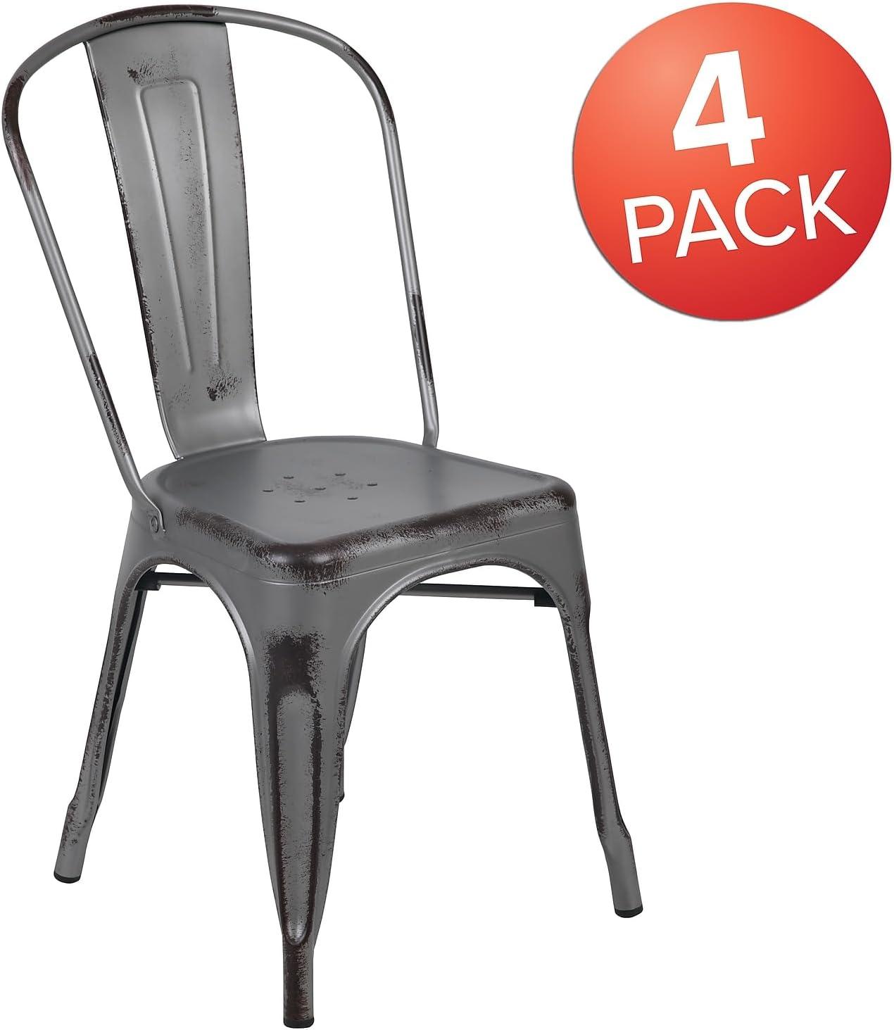 imageFlash Furniture Perry Commercial Grade BlackAntique Gold Metal IndoorOutdoor Stackable ChairSilver Gray