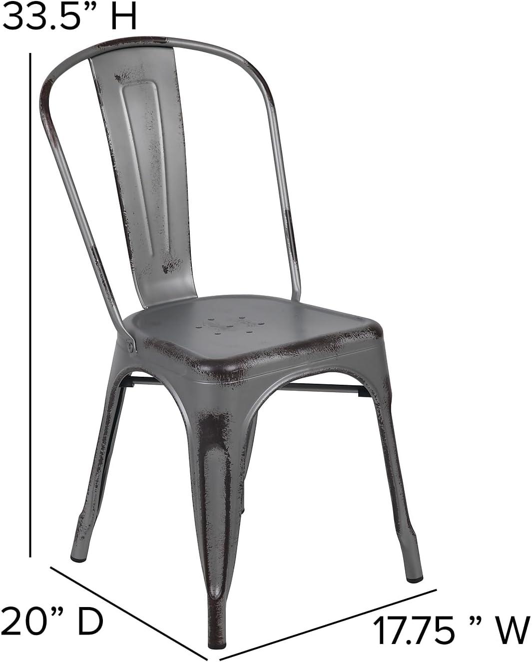 imageFlash Furniture Perry Commercial Grade BlackAntique Gold Metal IndoorOutdoor Stackable ChairSilver Gray