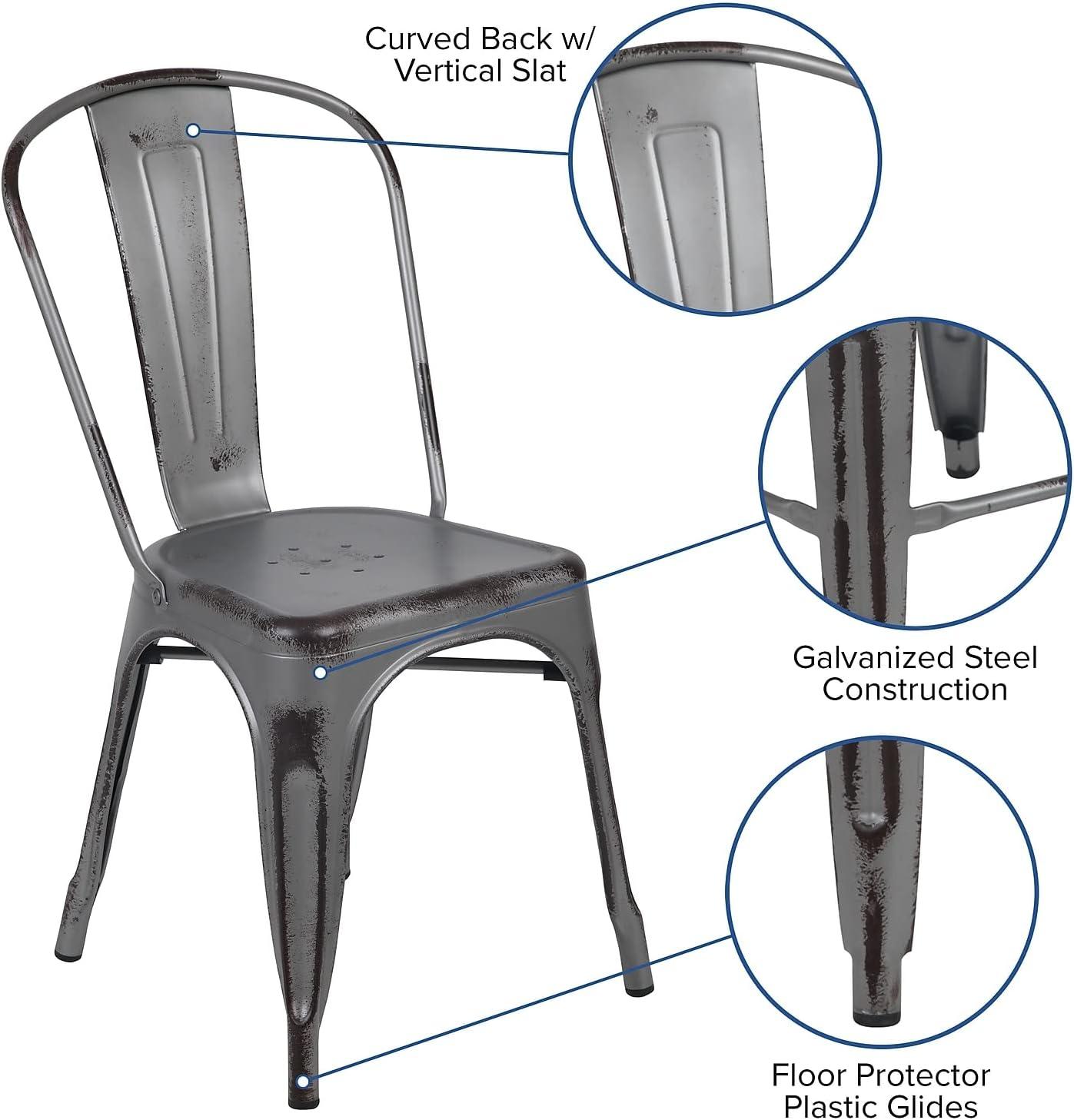 imageFlash Furniture Perry Commercial Grade BlackAntique Gold Metal IndoorOutdoor Stackable ChairSilver Gray