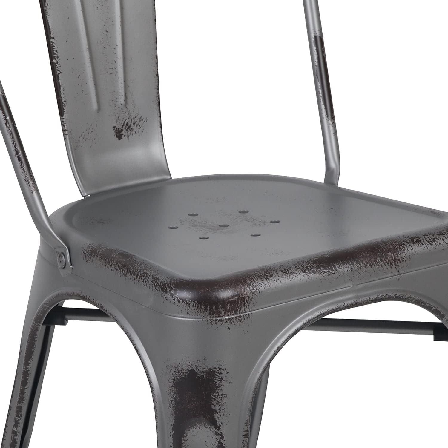 imageFlash Furniture Perry Commercial Grade BlackAntique Gold Metal IndoorOutdoor Stackable ChairSilver Gray