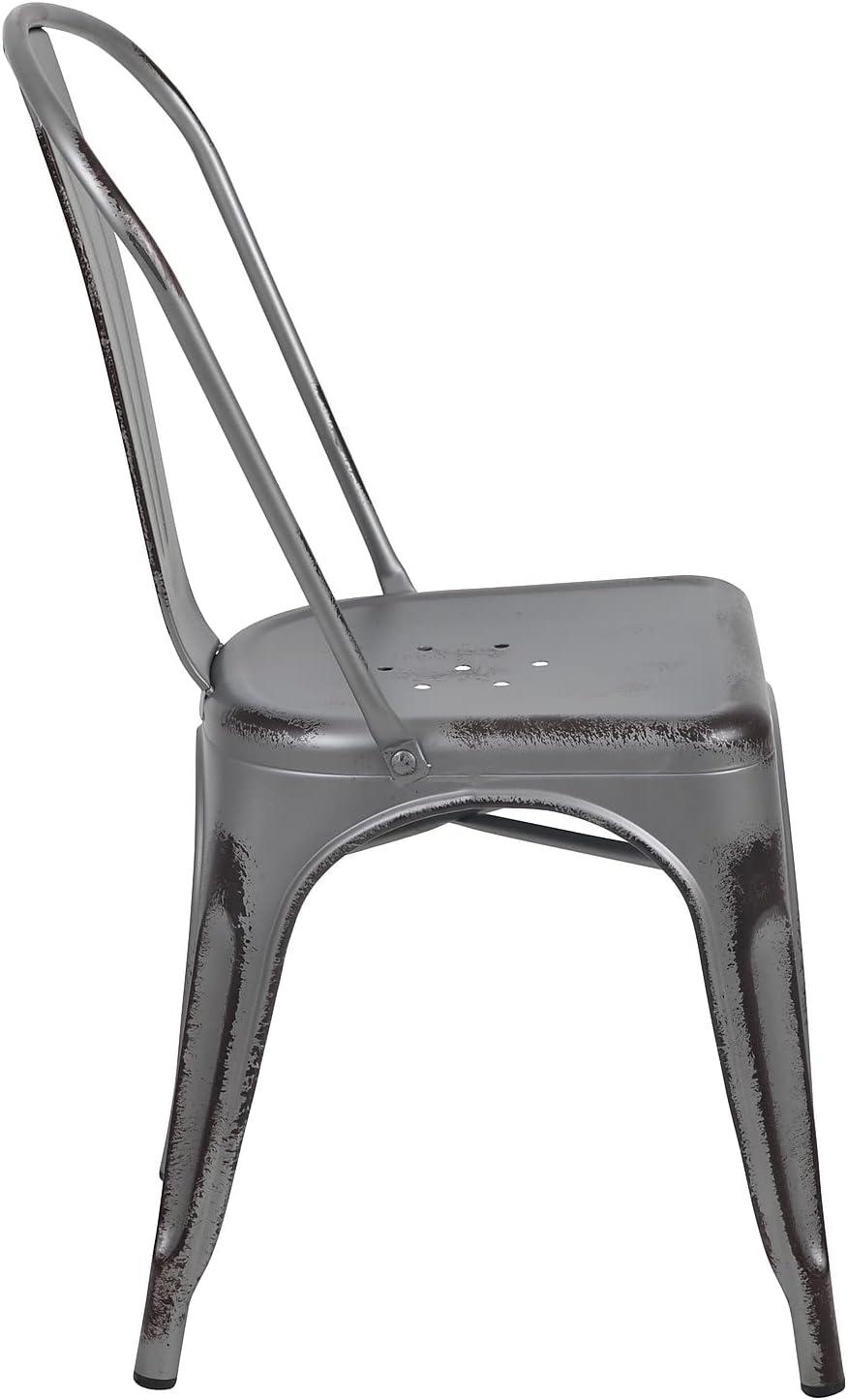 imageFlash Furniture Perry Commercial Grade BlackAntique Gold Metal IndoorOutdoor Stackable ChairSilver Gray