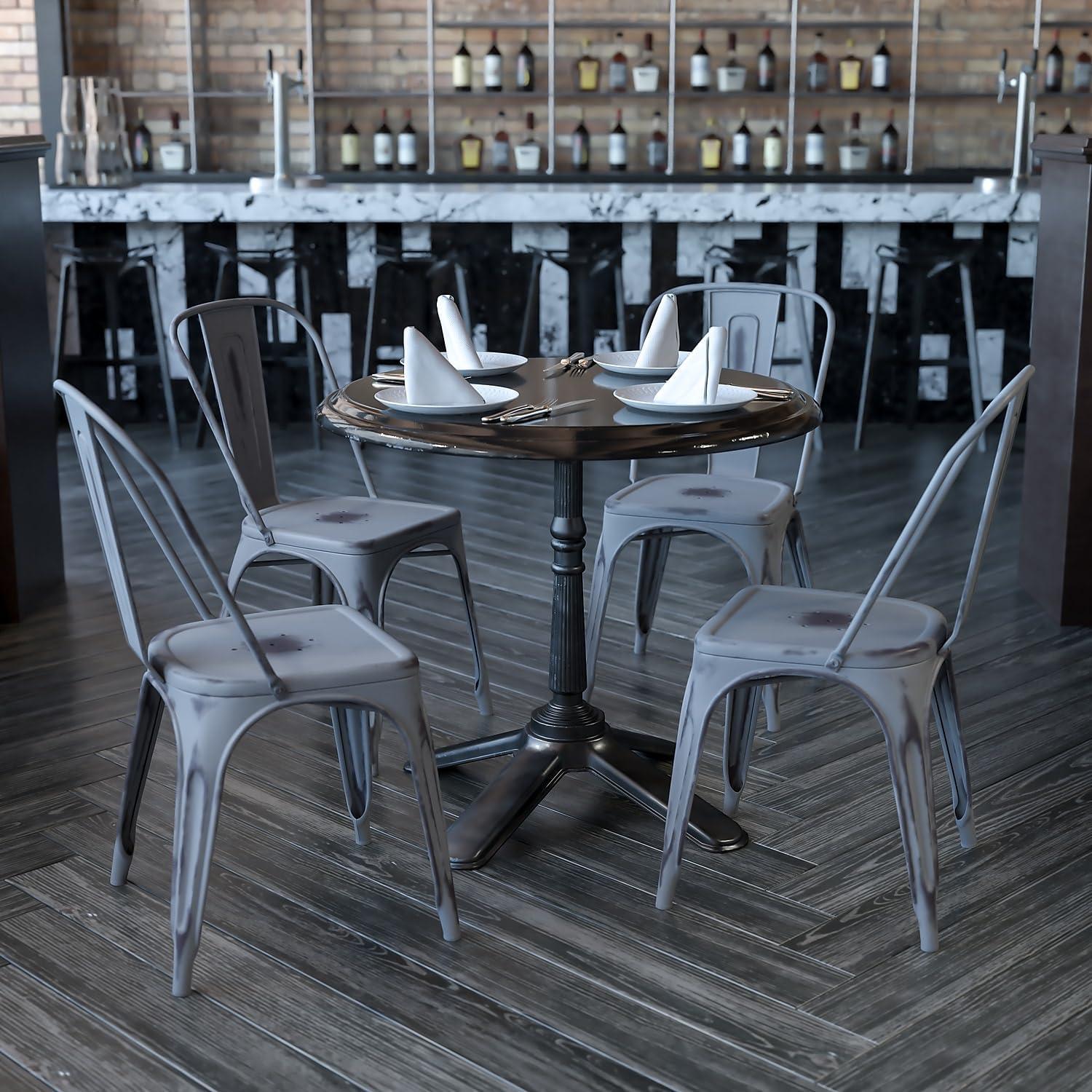 imageFlash Furniture Perry Commercial Grade BlackAntique Gold Metal IndoorOutdoor Stackable ChairSilver Gray