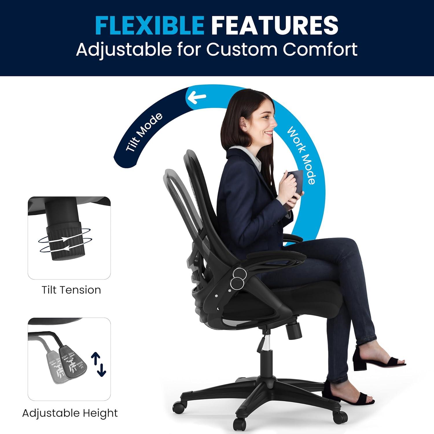 imageFlash Furniture Porter High Back Black Mesh Ergonomic Swivel Office Chair with Black Frame and Flipup ArmsBlack