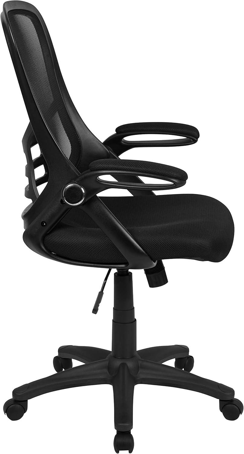 imageFlash Furniture Porter High Back Black Mesh Ergonomic Swivel Office Chair with Black Frame and Flipup ArmsBlack