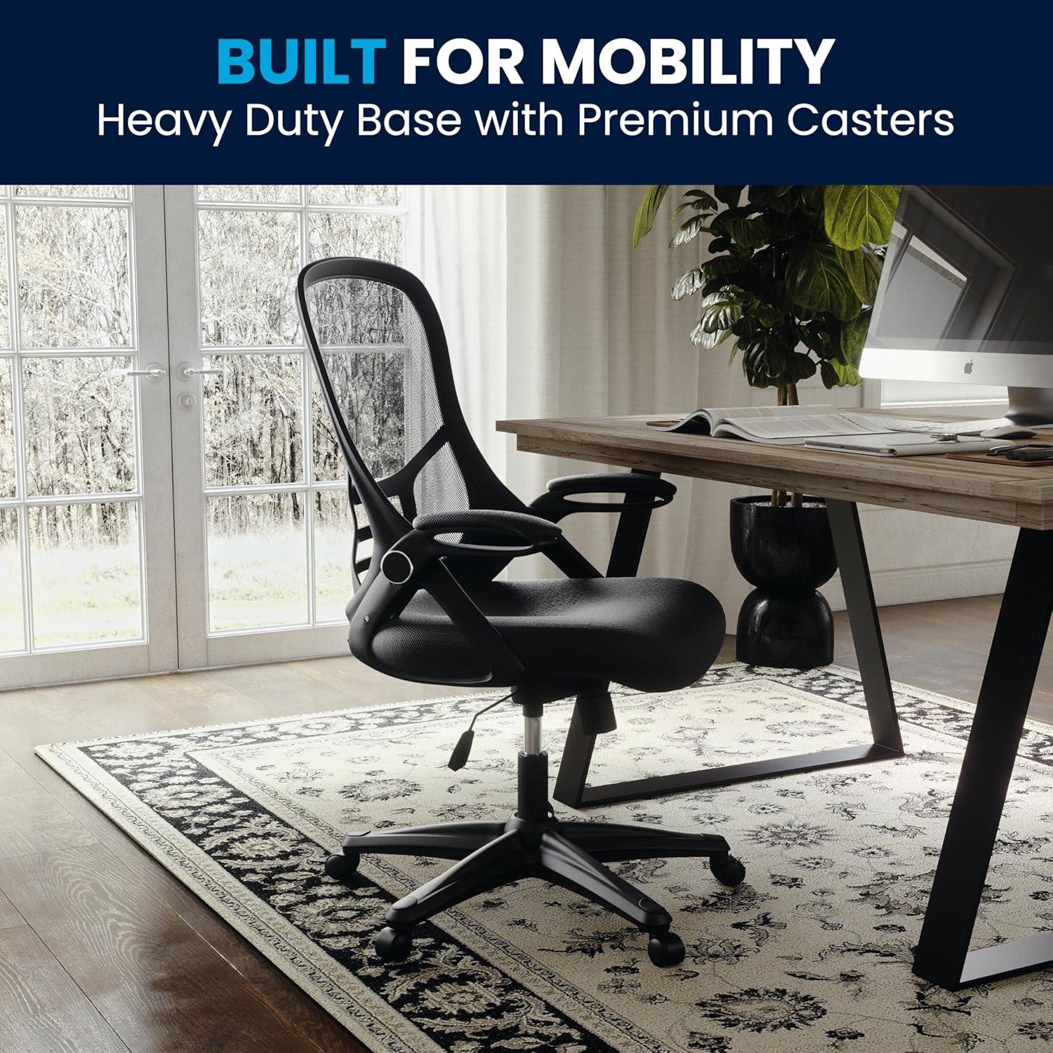 imageFlash Furniture Porter High Back Black Mesh Ergonomic Swivel Office Chair with Black Frame and Flipup ArmsBlack