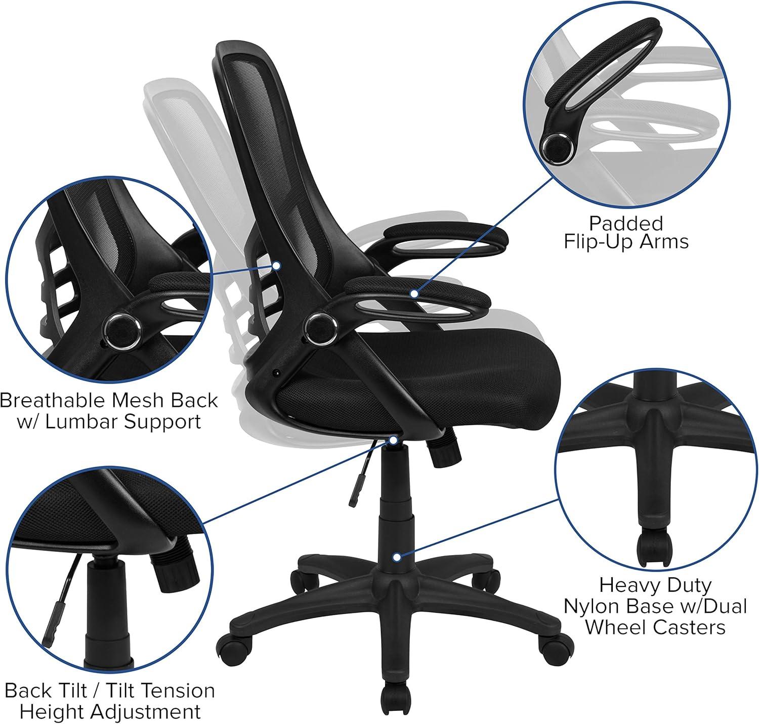 imageFlash Furniture Porter High Back Black Mesh Ergonomic Swivel Office Chair with Black Frame and Flipup ArmsBlack