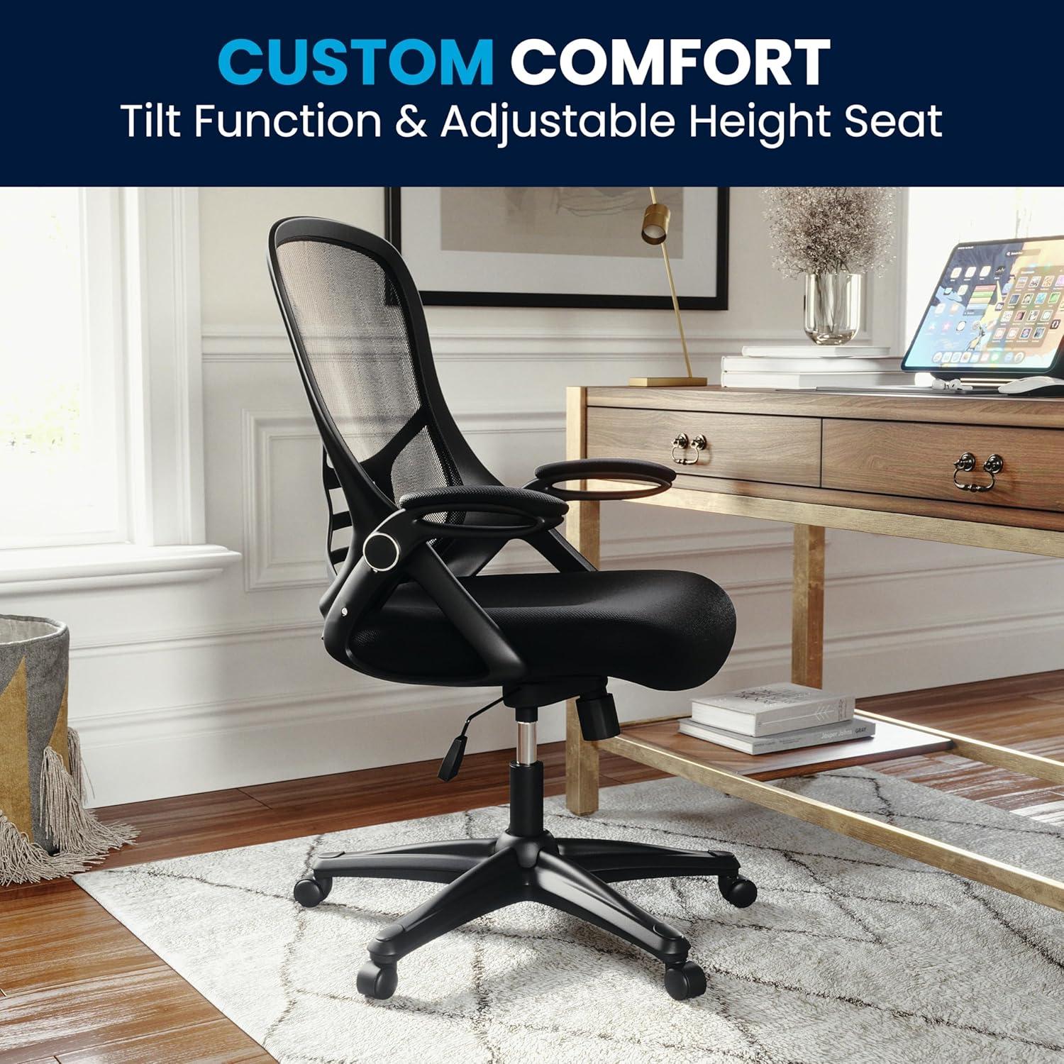 imageFlash Furniture Porter High Back Black Mesh Ergonomic Swivel Office Chair with Black Frame and Flipup ArmsBlack