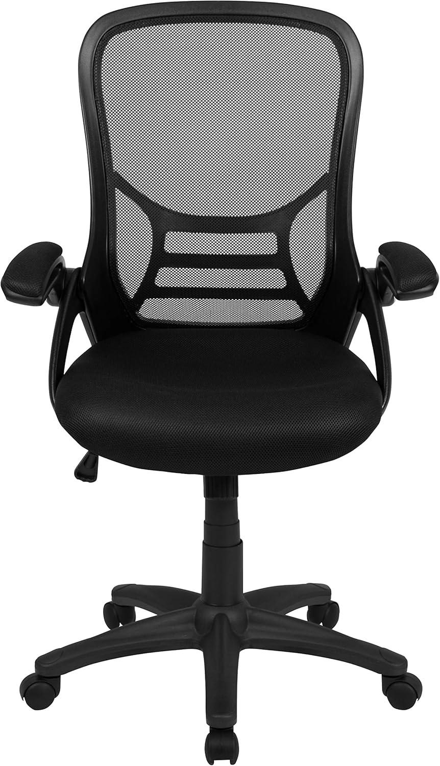 imageFlash Furniture Porter High Back Black Mesh Ergonomic Swivel Office Chair with Black Frame and Flipup ArmsBlack