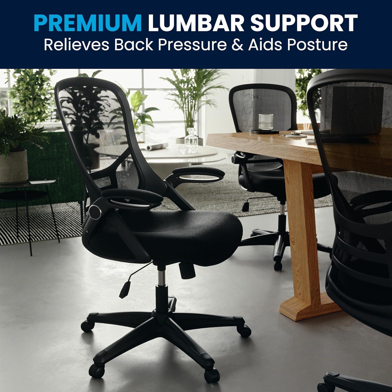 imageFlash Furniture Porter High Back Black Mesh Ergonomic Swivel Office Chair with Black Frame and Flipup ArmsBlack