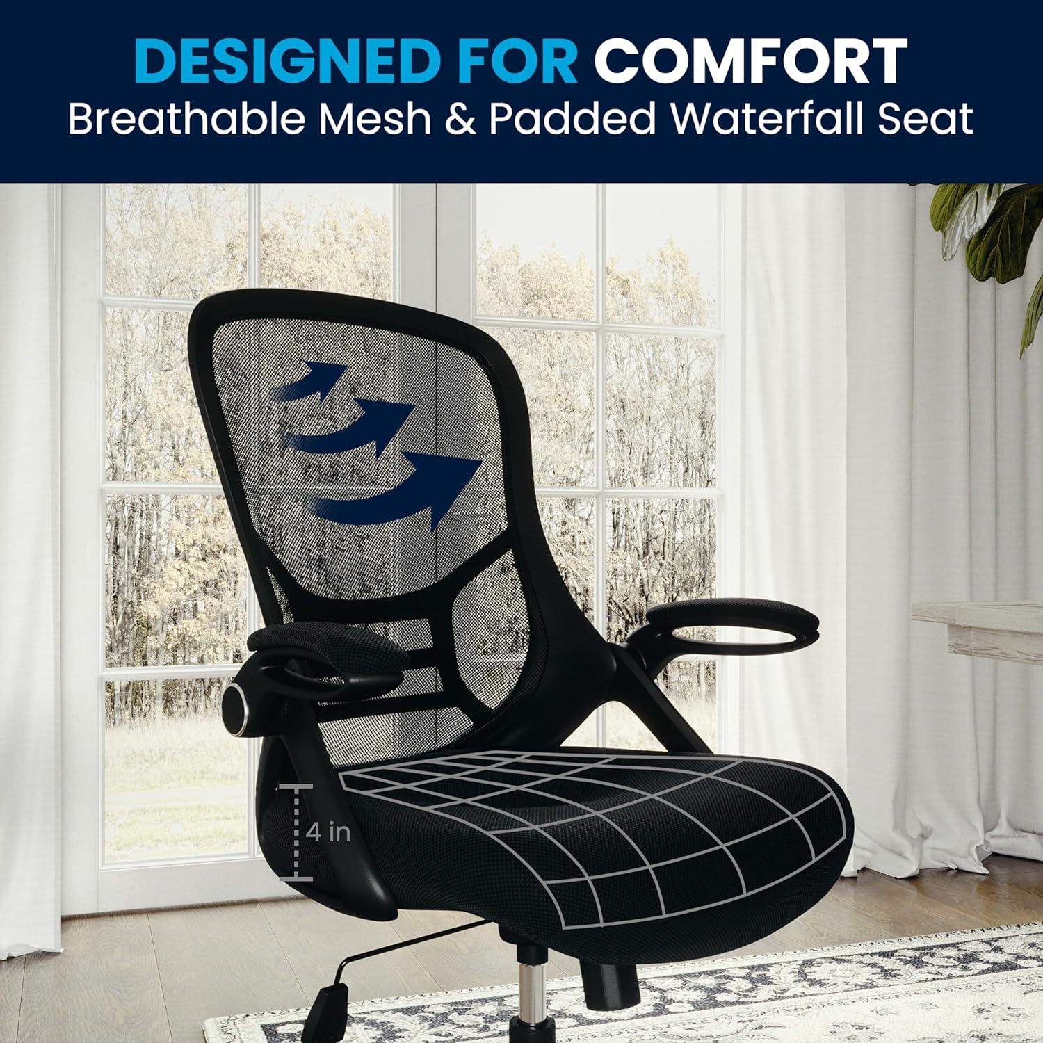 imageFlash Furniture Porter High Back Black Mesh Ergonomic Swivel Office Chair with Black Frame and Flipup ArmsBlack