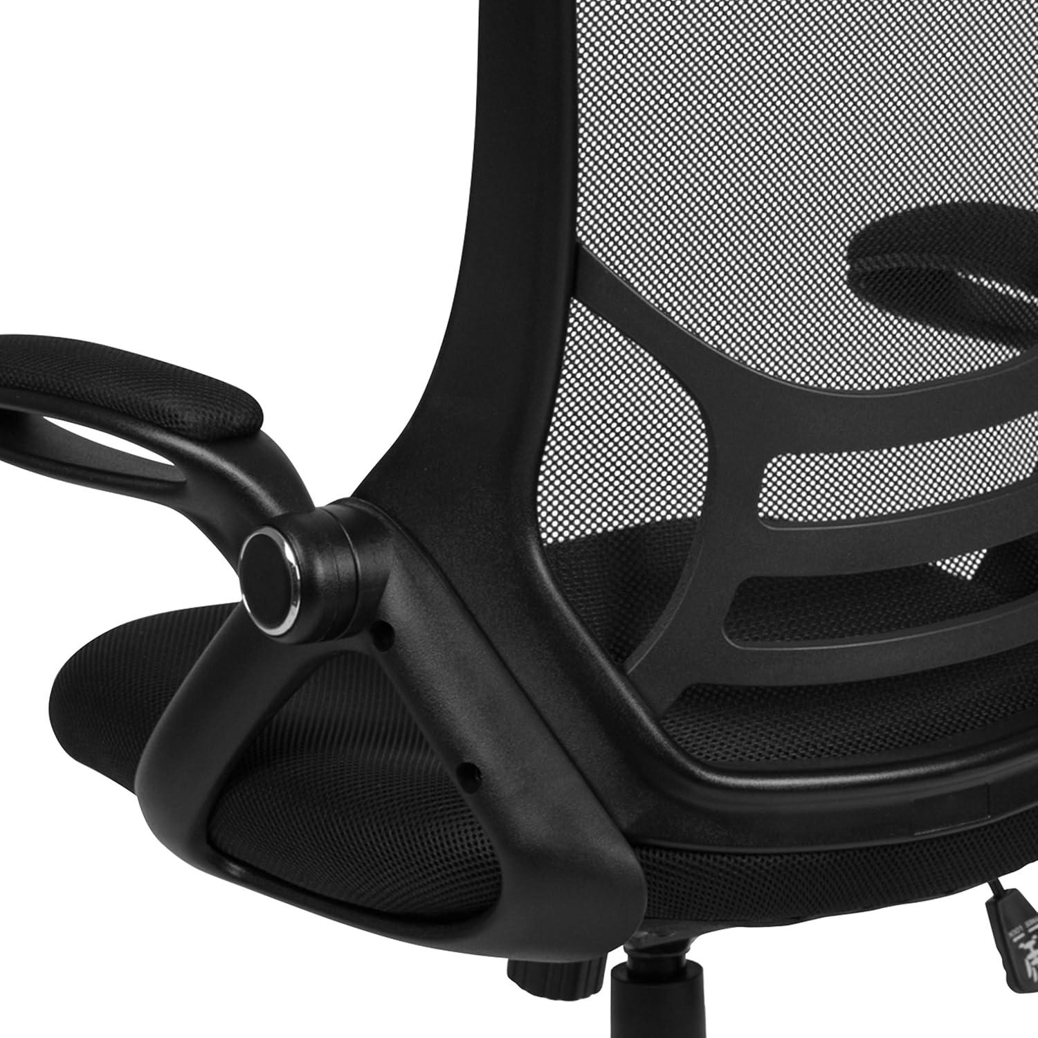 imageFlash Furniture Porter High Back Black Mesh Ergonomic Swivel Office Chair with Black Frame and Flipup ArmsBlack