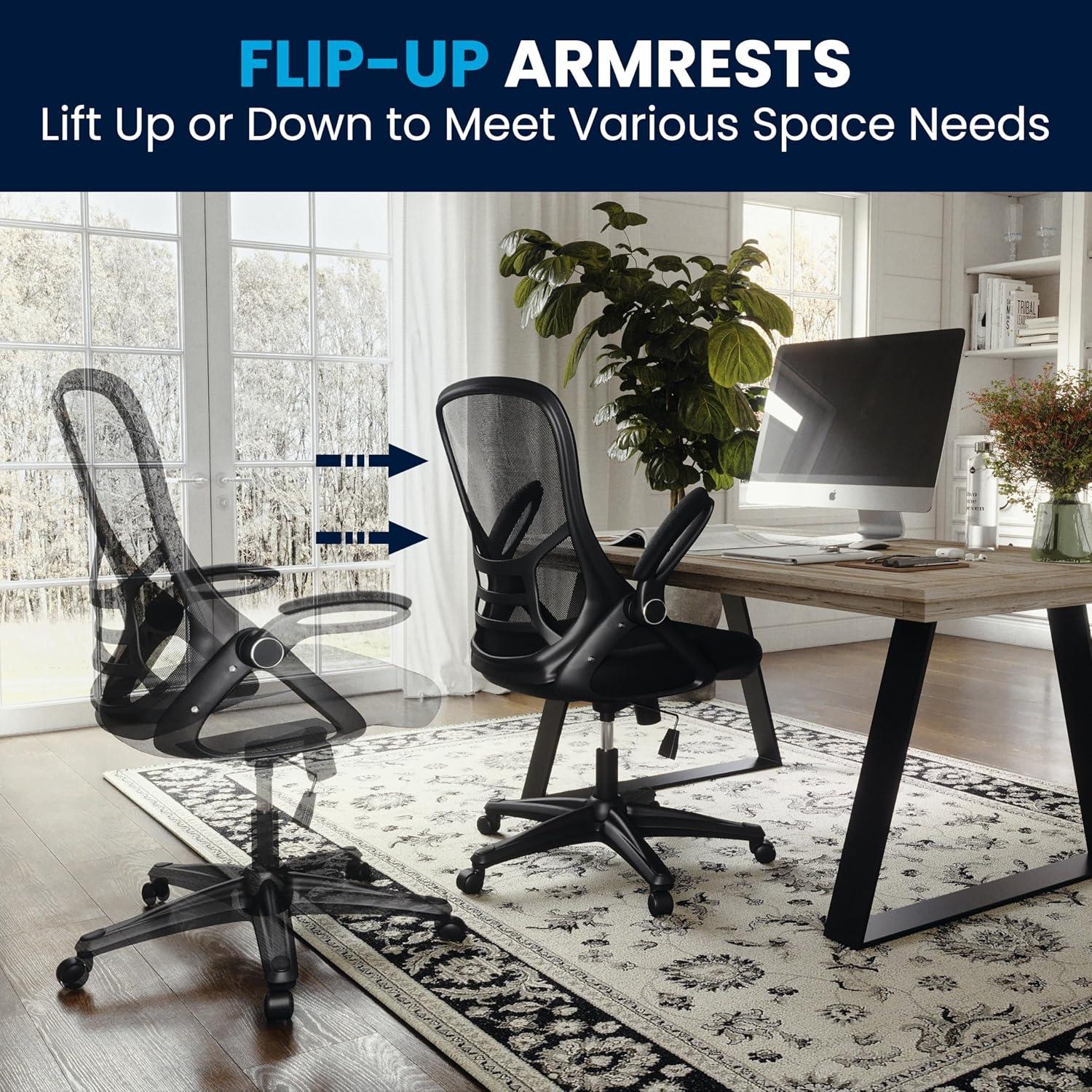 imageFlash Furniture Porter High Back Black Mesh Ergonomic Swivel Office Chair with Black Frame and Flipup ArmsBlack