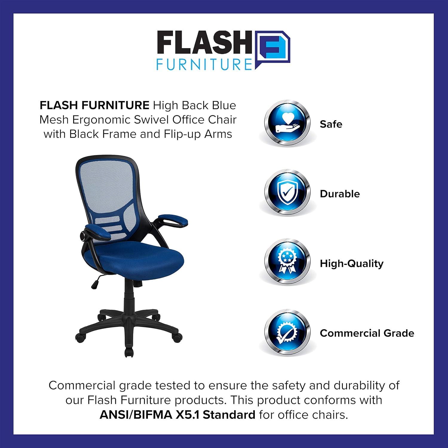 imageFlash Furniture Porter High Back Black Mesh Ergonomic Swivel Office Chair with Black Frame and Flipup ArmsBlue