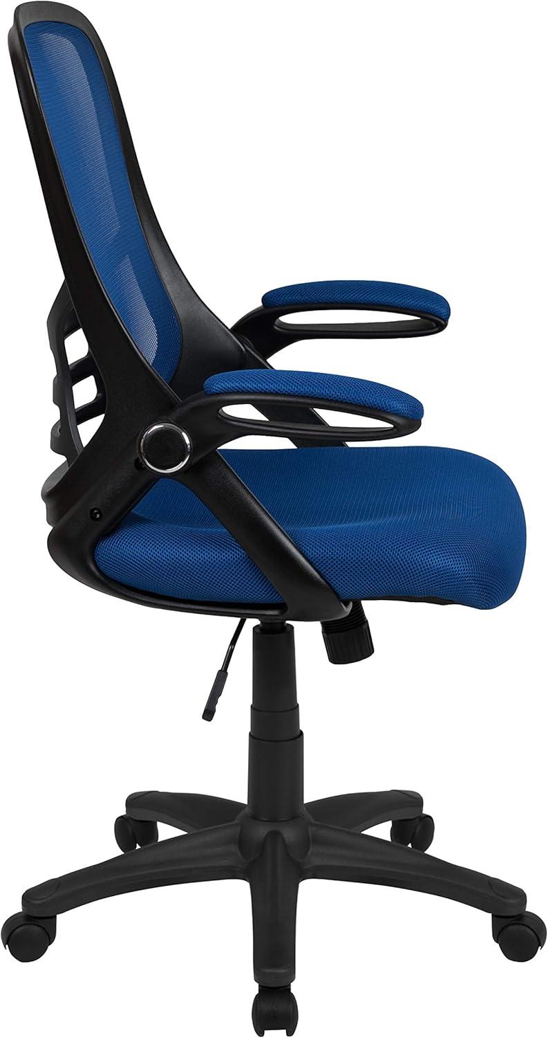 imageFlash Furniture Porter High Back Black Mesh Ergonomic Swivel Office Chair with Black Frame and Flipup ArmsBlue