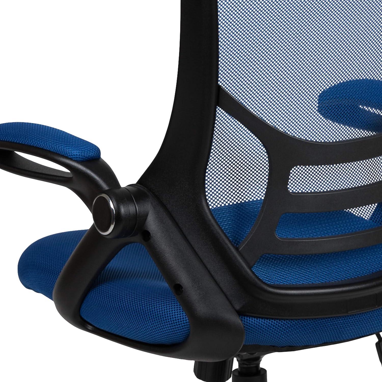 imageFlash Furniture Porter High Back Black Mesh Ergonomic Swivel Office Chair with Black Frame and Flipup ArmsBlue
