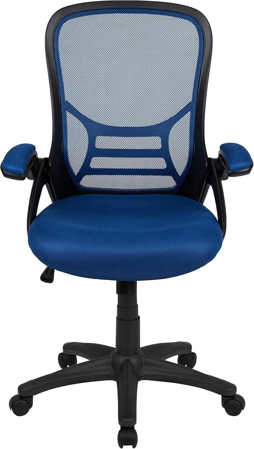 imageFlash Furniture Porter High Back Black Mesh Ergonomic Swivel Office Chair with Black Frame and Flipup ArmsBlue