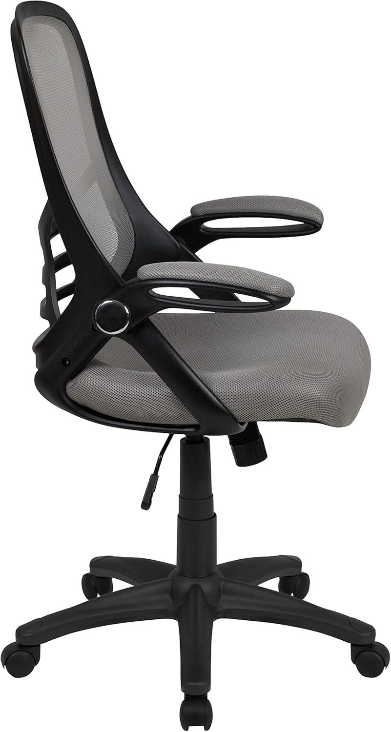 imageFlash Furniture Porter High Back Black Mesh Ergonomic Swivel Office Chair with Black Frame and Flipup ArmsLight Gray