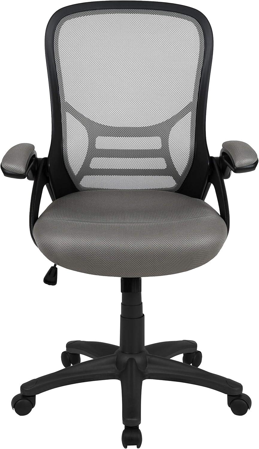 imageFlash Furniture Porter High Back Black Mesh Ergonomic Swivel Office Chair with Black Frame and Flipup ArmsLight Gray