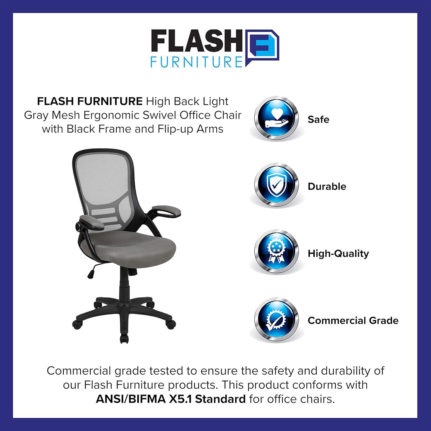 imageFlash Furniture Porter High Back Black Mesh Ergonomic Swivel Office Chair with Black Frame and Flipup ArmsLight Gray