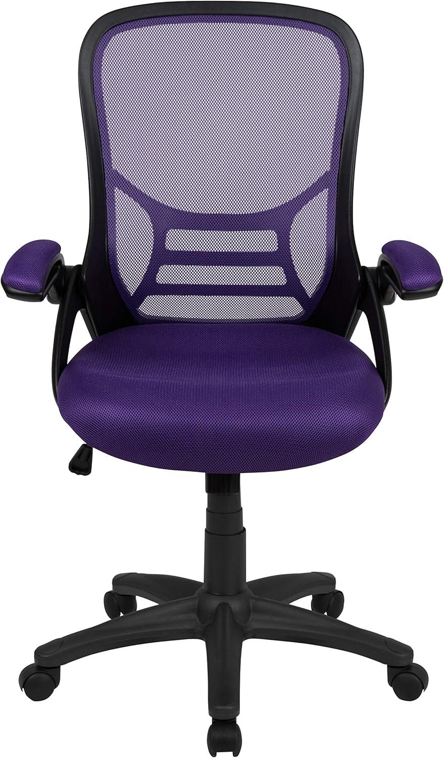 imageFlash Furniture Porter High Back Black Mesh Ergonomic Swivel Office Chair with Black Frame and Flipup ArmsPurple