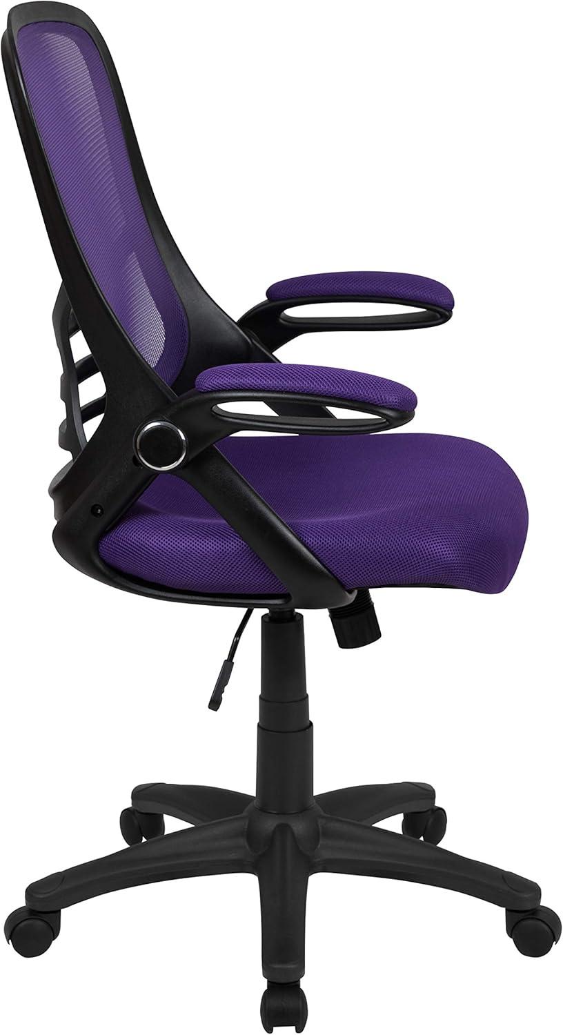 imageFlash Furniture Porter High Back Black Mesh Ergonomic Swivel Office Chair with Black Frame and Flipup ArmsPurple