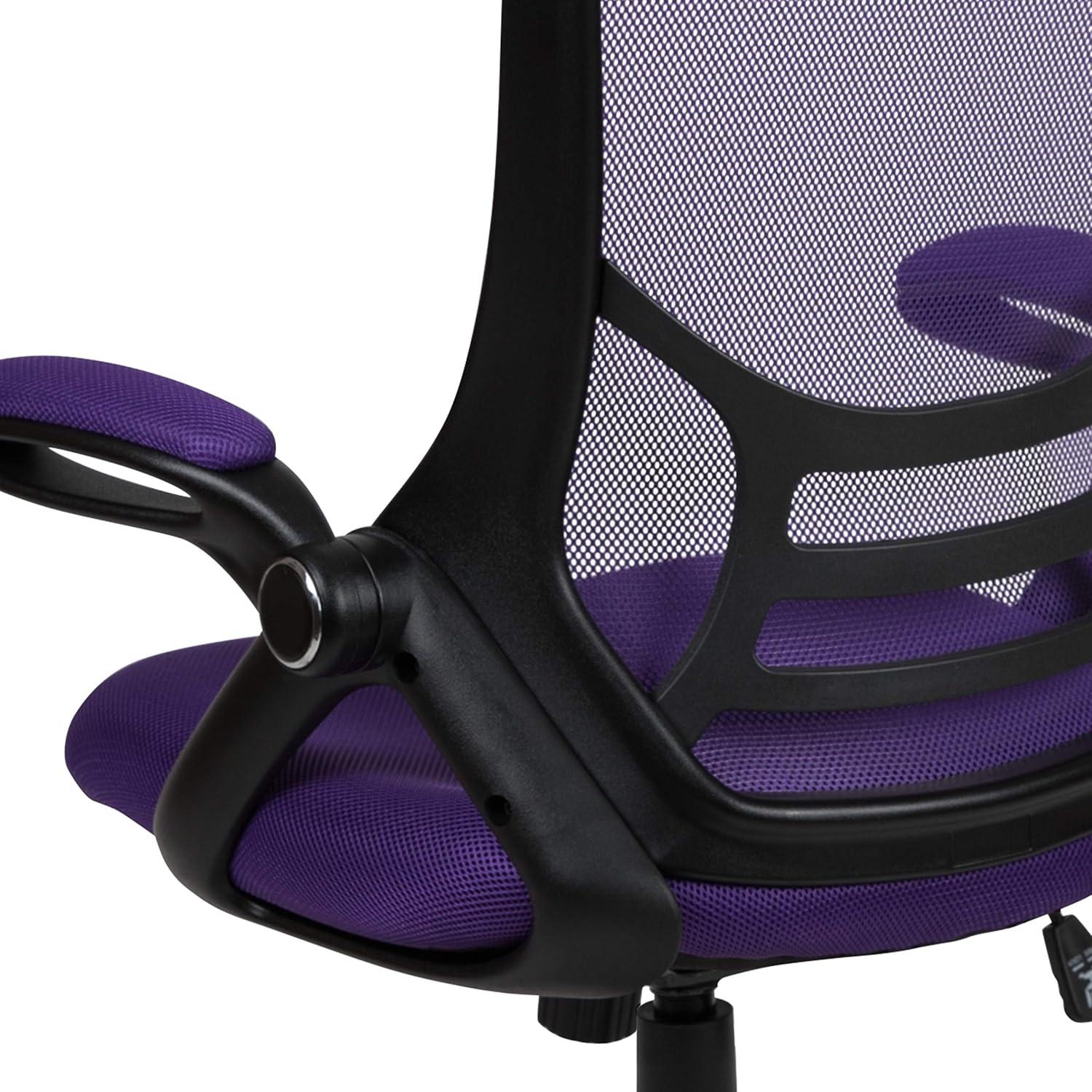 imageFlash Furniture Porter High Back Black Mesh Ergonomic Swivel Office Chair with Black Frame and Flipup ArmsPurple