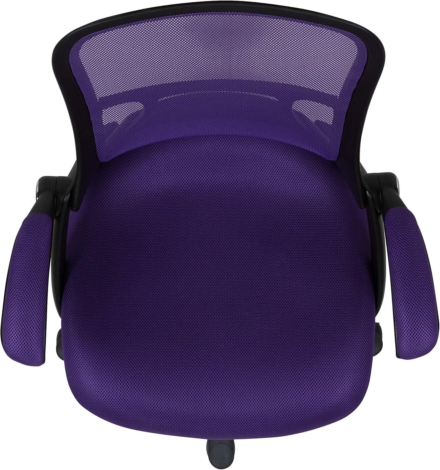 imageFlash Furniture Porter High Back Black Mesh Ergonomic Swivel Office Chair with Black Frame and Flipup ArmsPurple