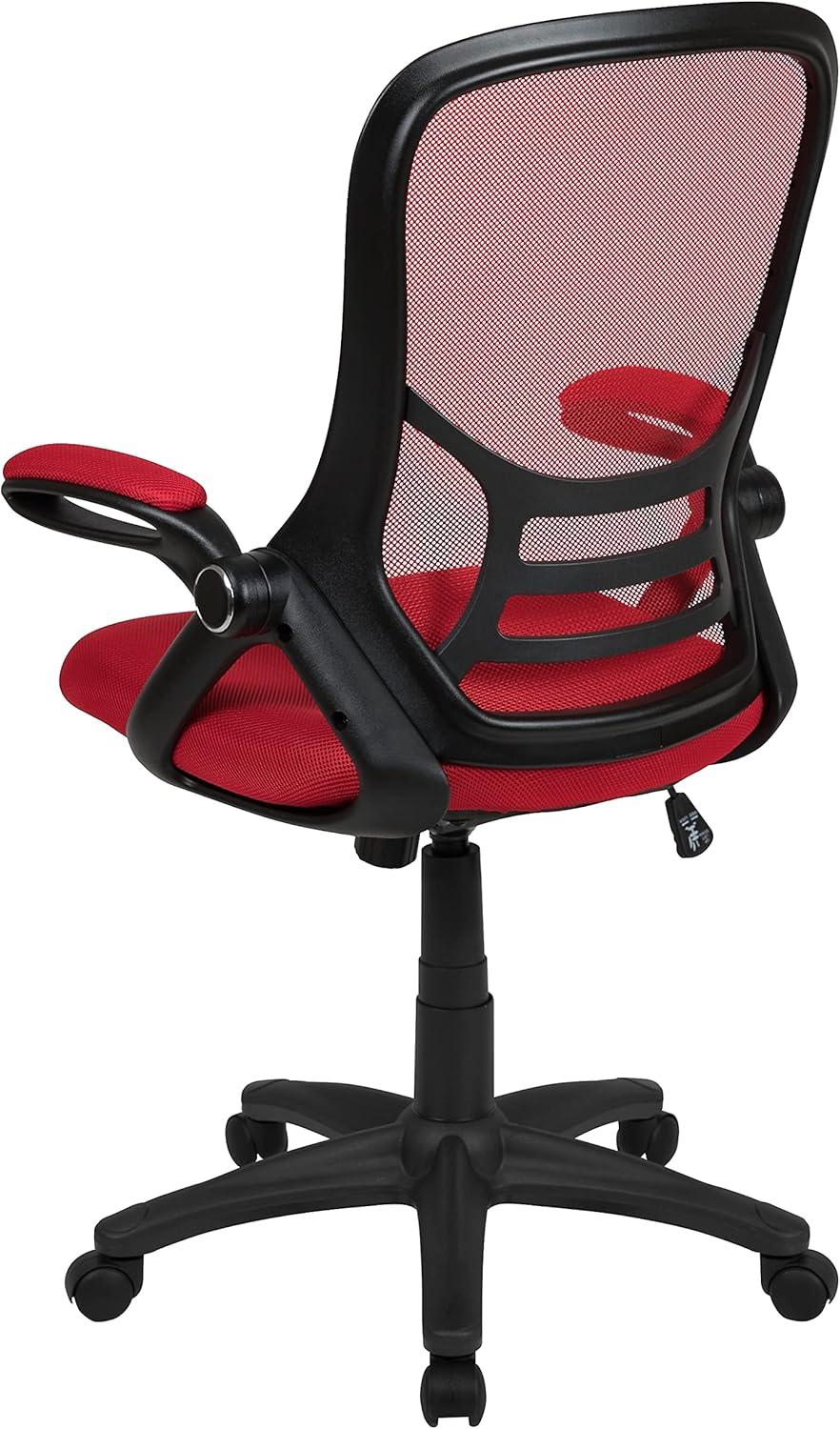 imageFlash Furniture Porter High Back Black Mesh Ergonomic Swivel Office Chair with Black Frame and Flipup ArmsRed