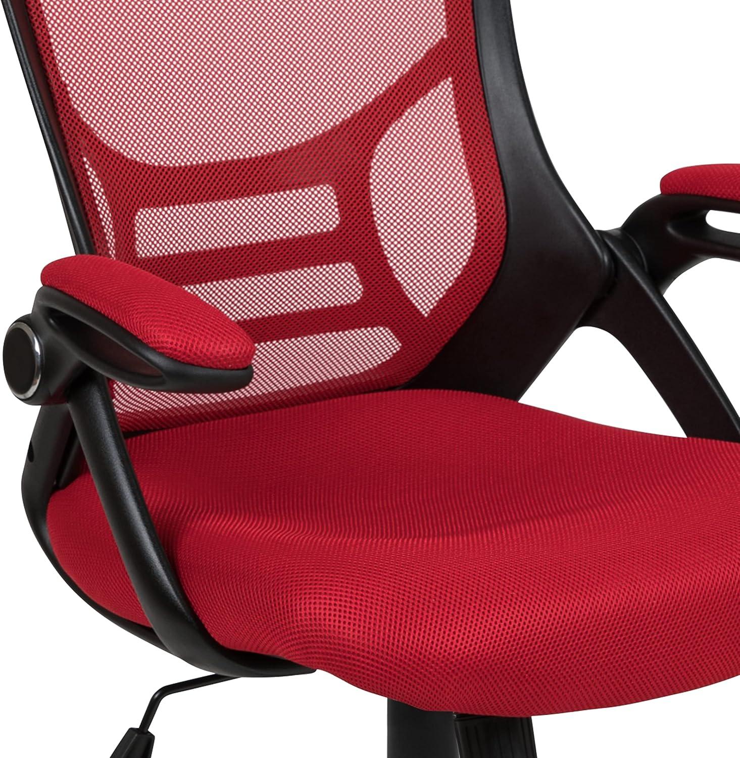imageFlash Furniture Porter High Back Black Mesh Ergonomic Swivel Office Chair with Black Frame and Flipup ArmsRed