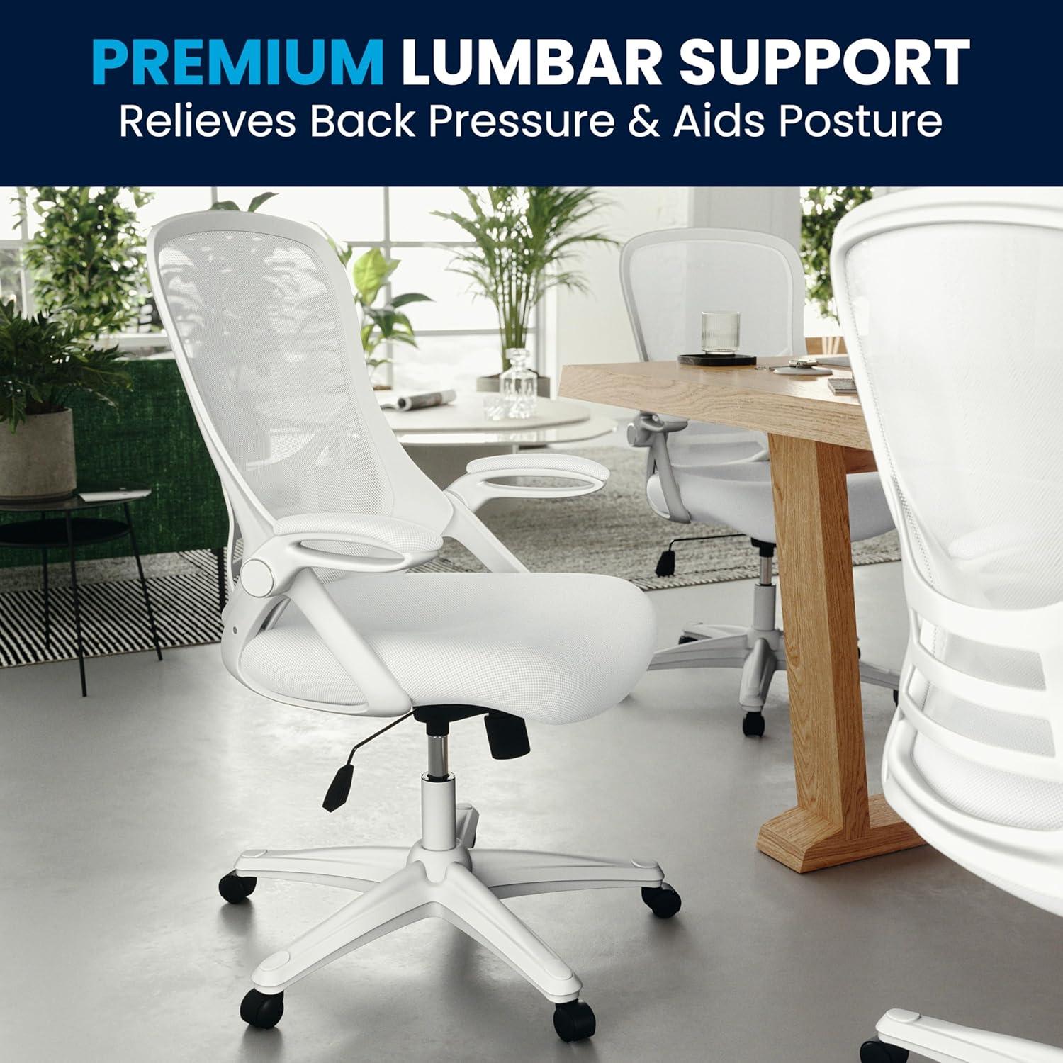 imageFlash Furniture Porter High Back Black Mesh Ergonomic Swivel Office Chair with Black Frame and Flipup ArmsWhite
