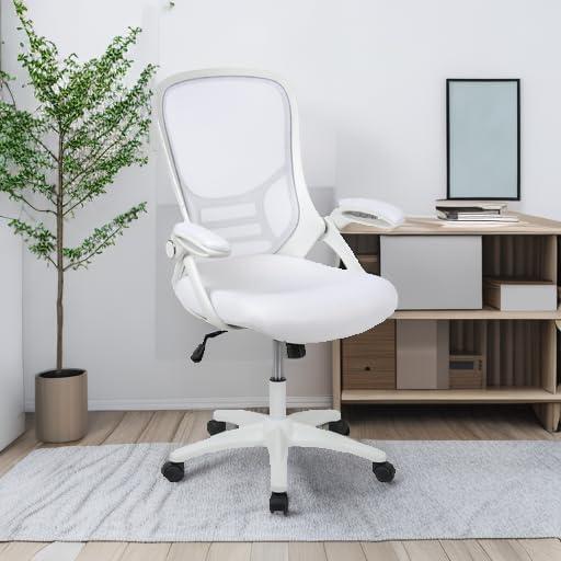 imageFlash Furniture Porter High Back Black Mesh Ergonomic Swivel Office Chair with Black Frame and Flipup ArmsWhite