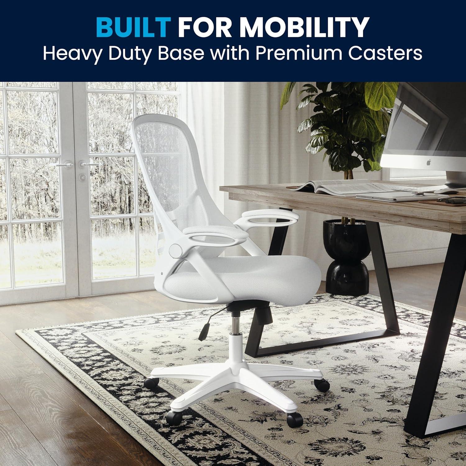 imageFlash Furniture Porter High Back Black Mesh Ergonomic Swivel Office Chair with Black Frame and Flipup ArmsWhite