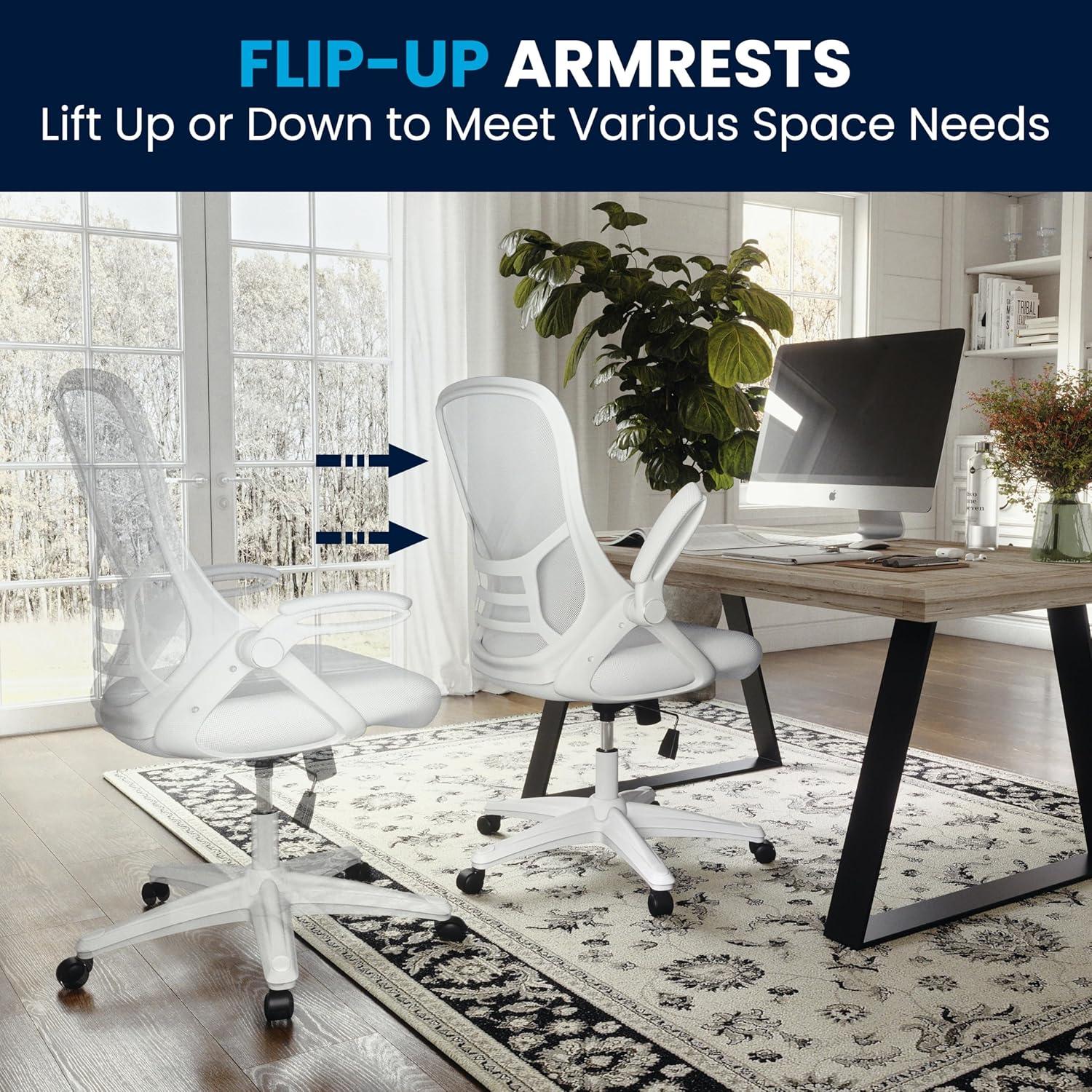 imageFlash Furniture Porter High Back Black Mesh Ergonomic Swivel Office Chair with Black Frame and Flipup ArmsWhite