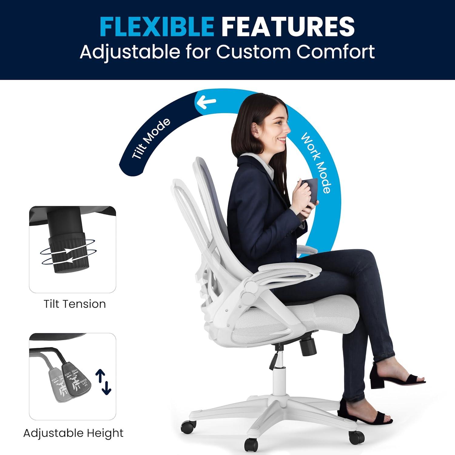 imageFlash Furniture Porter High Back Black Mesh Ergonomic Swivel Office Chair with Black Frame and Flipup ArmsWhite