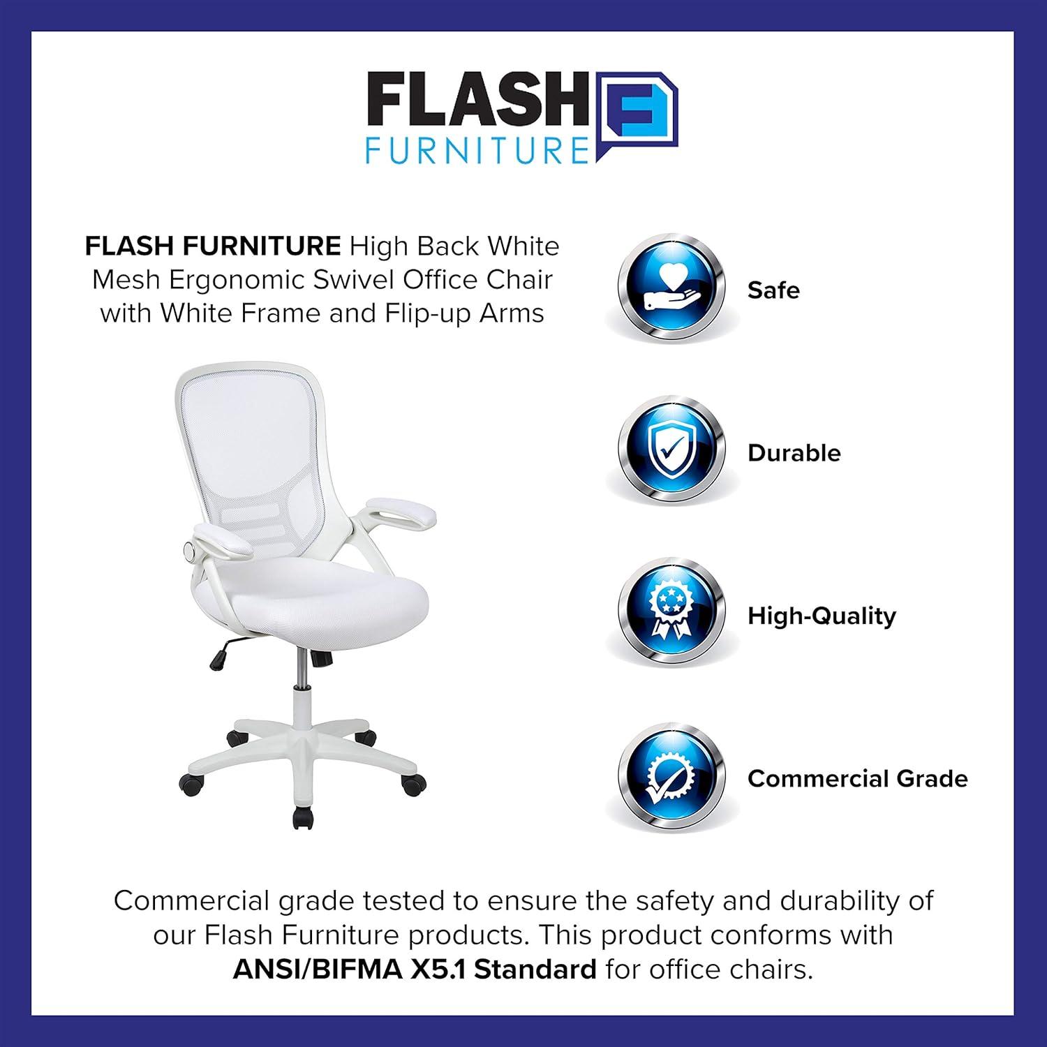 imageFlash Furniture Porter High Back Black Mesh Ergonomic Swivel Office Chair with Black Frame and Flipup ArmsWhite