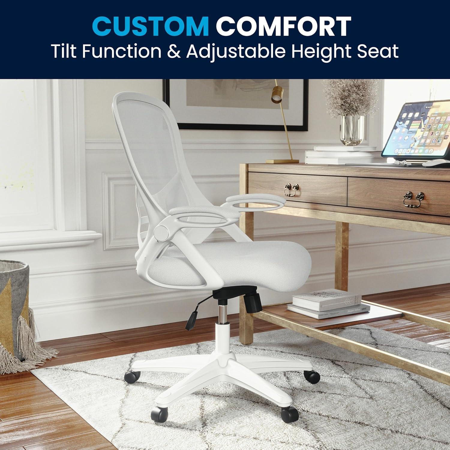 imageFlash Furniture Porter High Back Black Mesh Ergonomic Swivel Office Chair with Black Frame and Flipup ArmsWhite