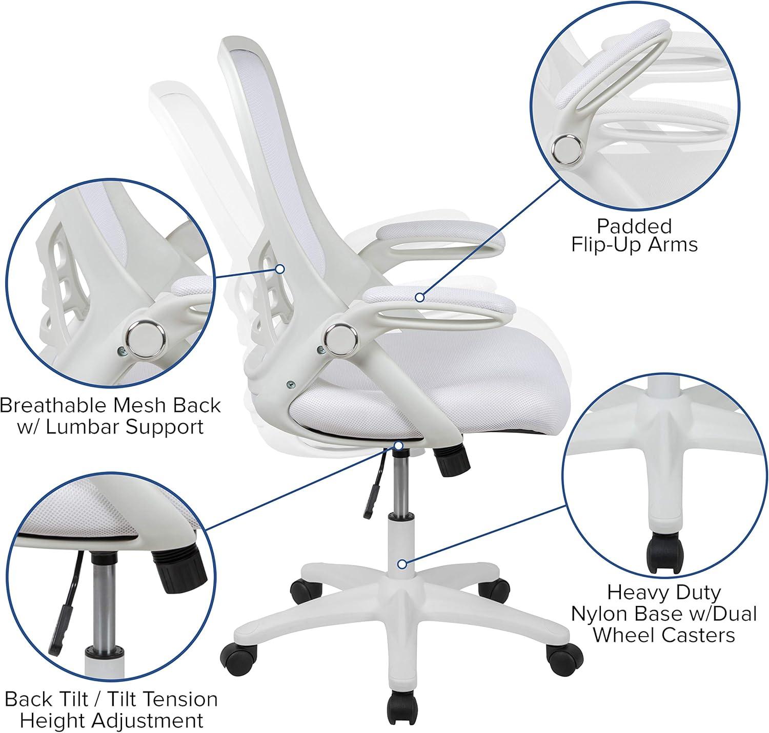 imageFlash Furniture Porter High Back Black Mesh Ergonomic Swivel Office Chair with Black Frame and Flipup ArmsWhite