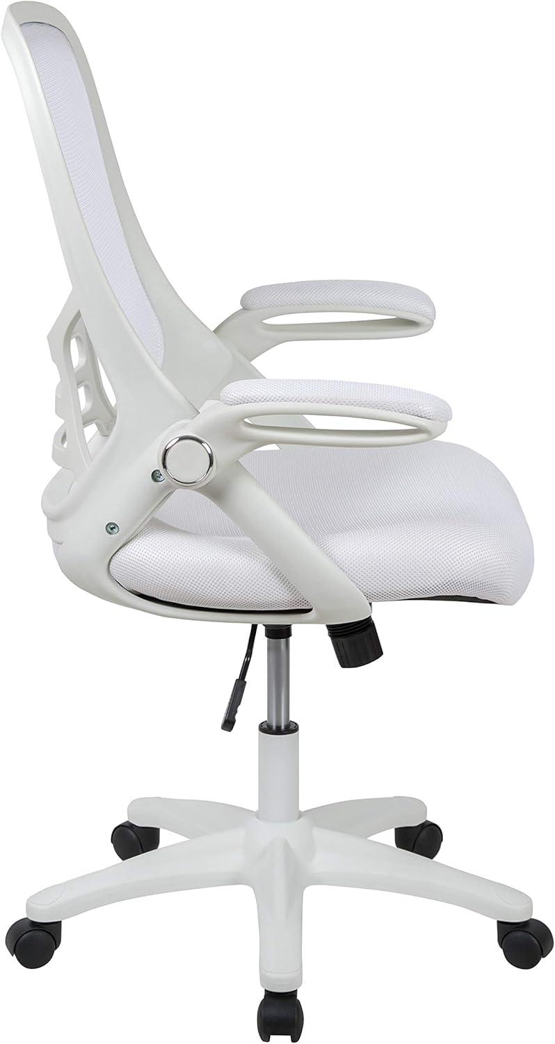 imageFlash Furniture Porter High Back Black Mesh Ergonomic Swivel Office Chair with Black Frame and Flipup ArmsWhite