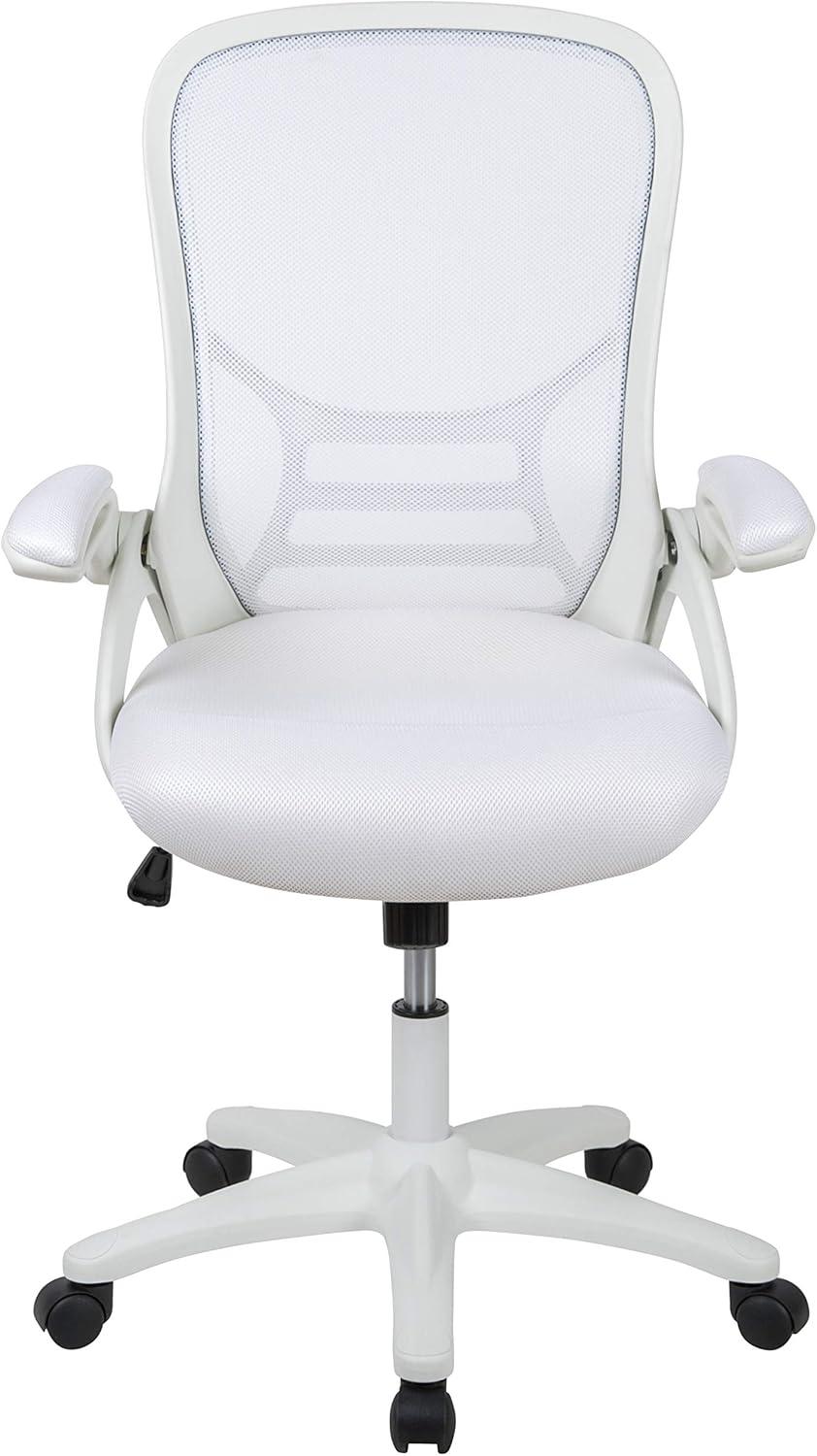 imageFlash Furniture Porter High Back Black Mesh Ergonomic Swivel Office Chair with Black Frame and Flipup ArmsWhite