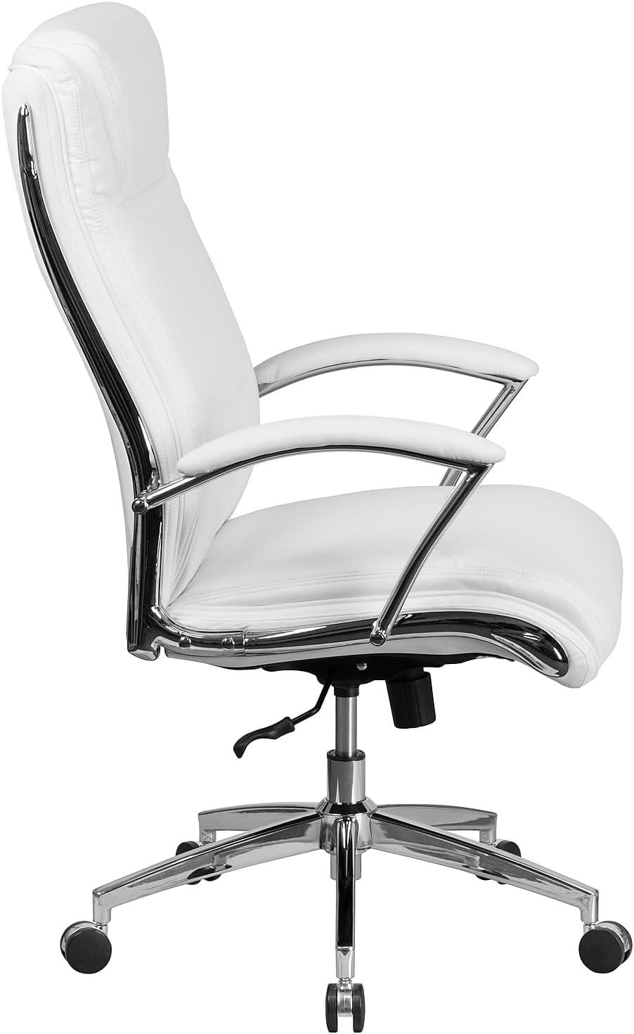 imageFlash Furniture Rebecca High Back Designer White LeatherSoft Smooth Upholstered Executive Swivel Office Chair with Chrome Base and ArmsWhite
