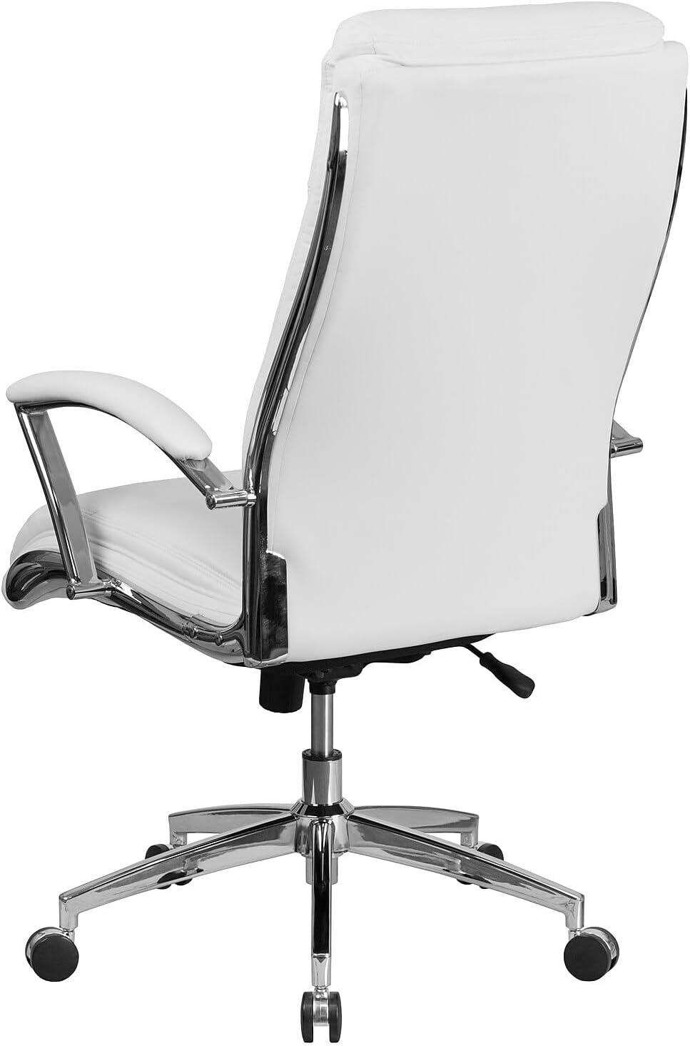 imageFlash Furniture Rebecca High Back Designer White LeatherSoft Smooth Upholstered Executive Swivel Office Chair with Chrome Base and ArmsWhite