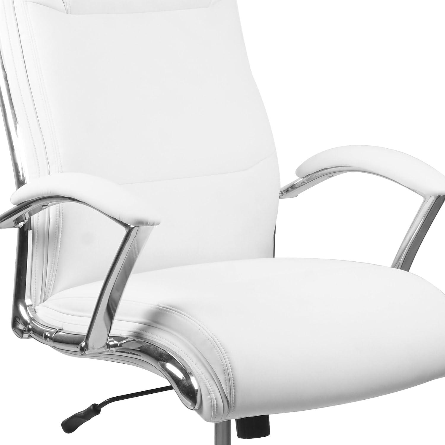 imageFlash Furniture Rebecca High Back Designer White LeatherSoft Smooth Upholstered Executive Swivel Office Chair with Chrome Base and ArmsWhite