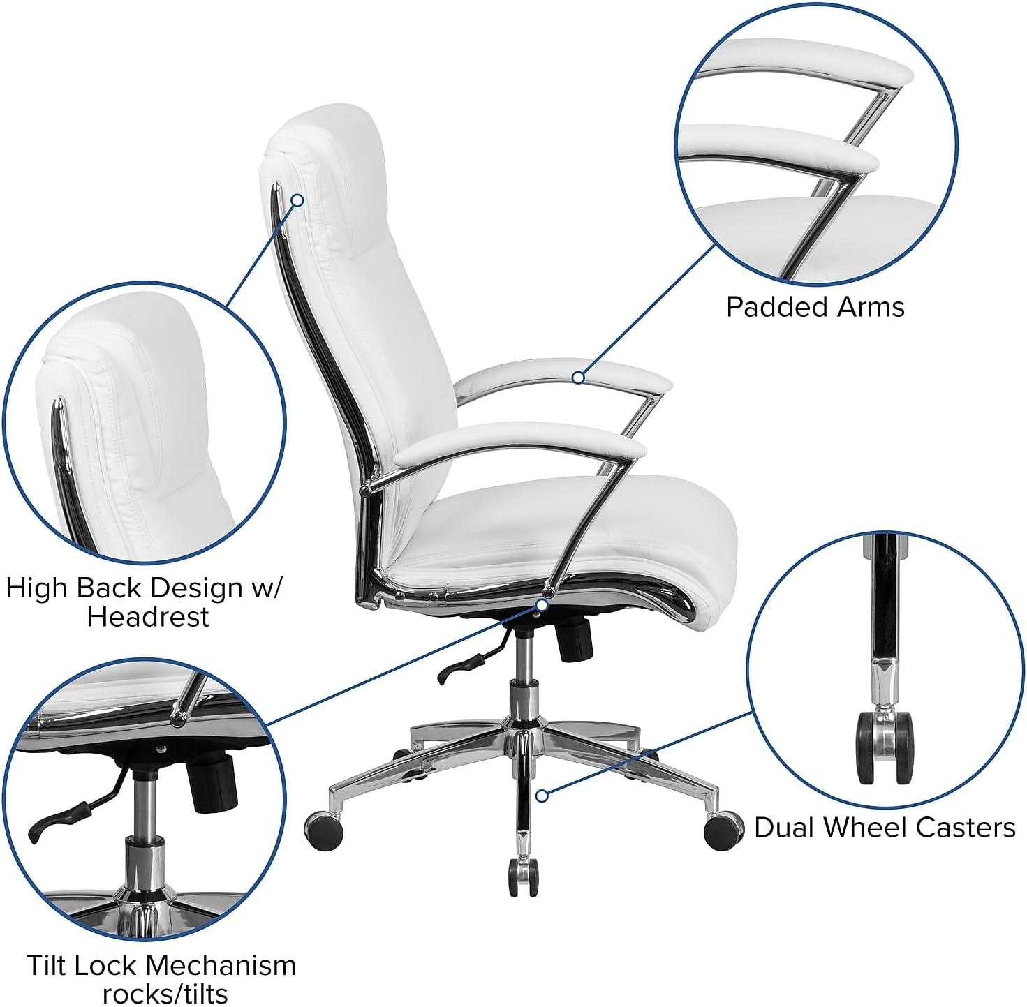 imageFlash Furniture Rebecca High Back Designer White LeatherSoft Smooth Upholstered Executive Swivel Office Chair with Chrome Base and ArmsWhite