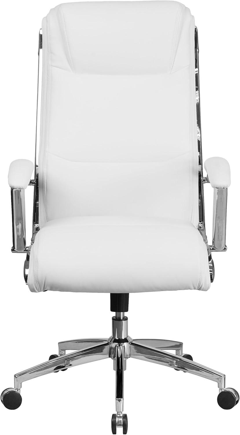 imageFlash Furniture Rebecca High Back Designer White LeatherSoft Smooth Upholstered Executive Swivel Office Chair with Chrome Base and ArmsWhite