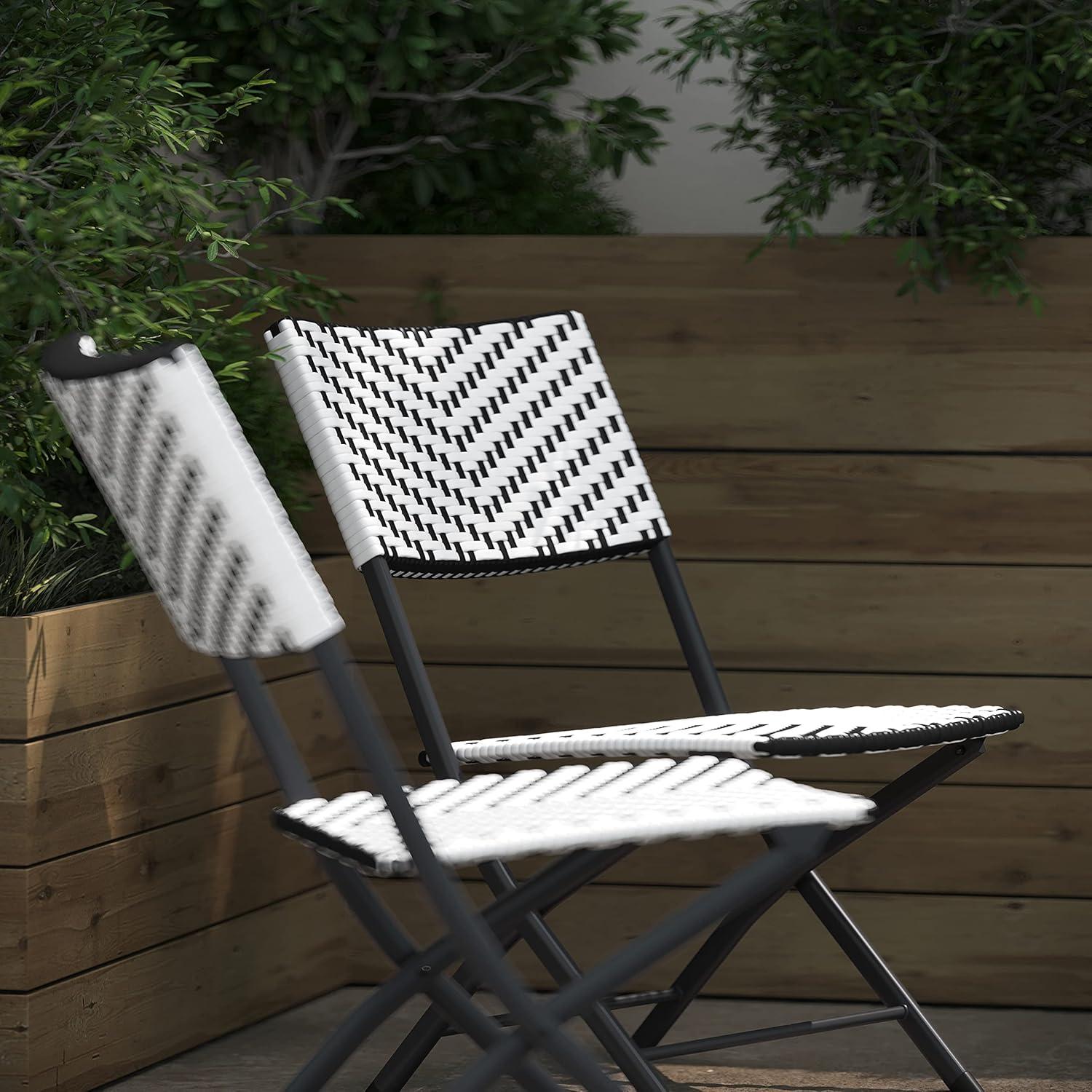 imageFlash Furniture Rouen Commercial Grade Folding Bistro Chairs IndoorOutdoor PE Rattan Back and Seat Black Steel Frames Set of 2 BlackWhiteBlackWhite