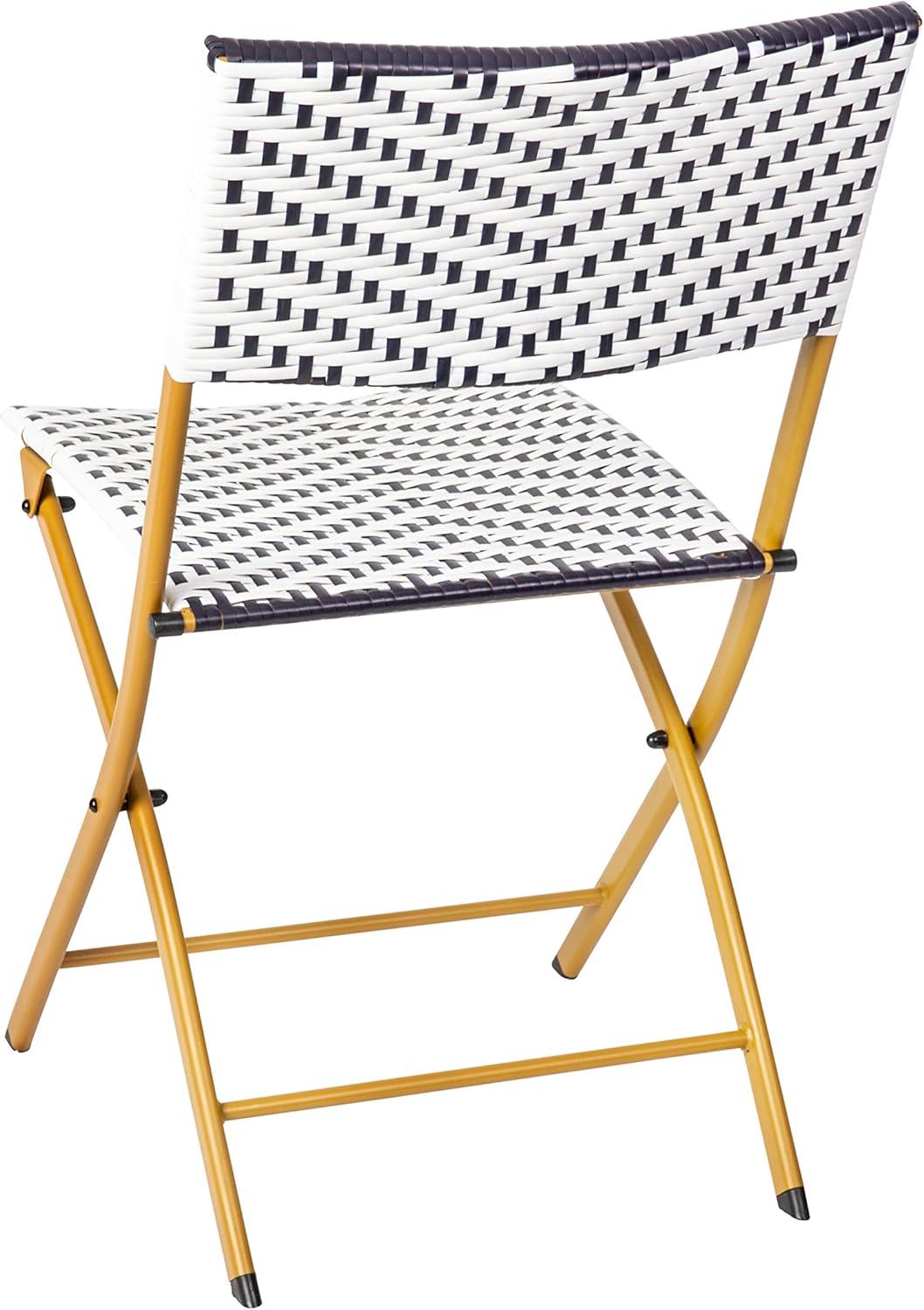 imageFlash Furniture Rouen Commercial Grade Folding Bistro Chairs IndoorOutdoor PE Rattan Back and Seat Black Steel Frames Set of 2 BlackWhiteNavyWhite