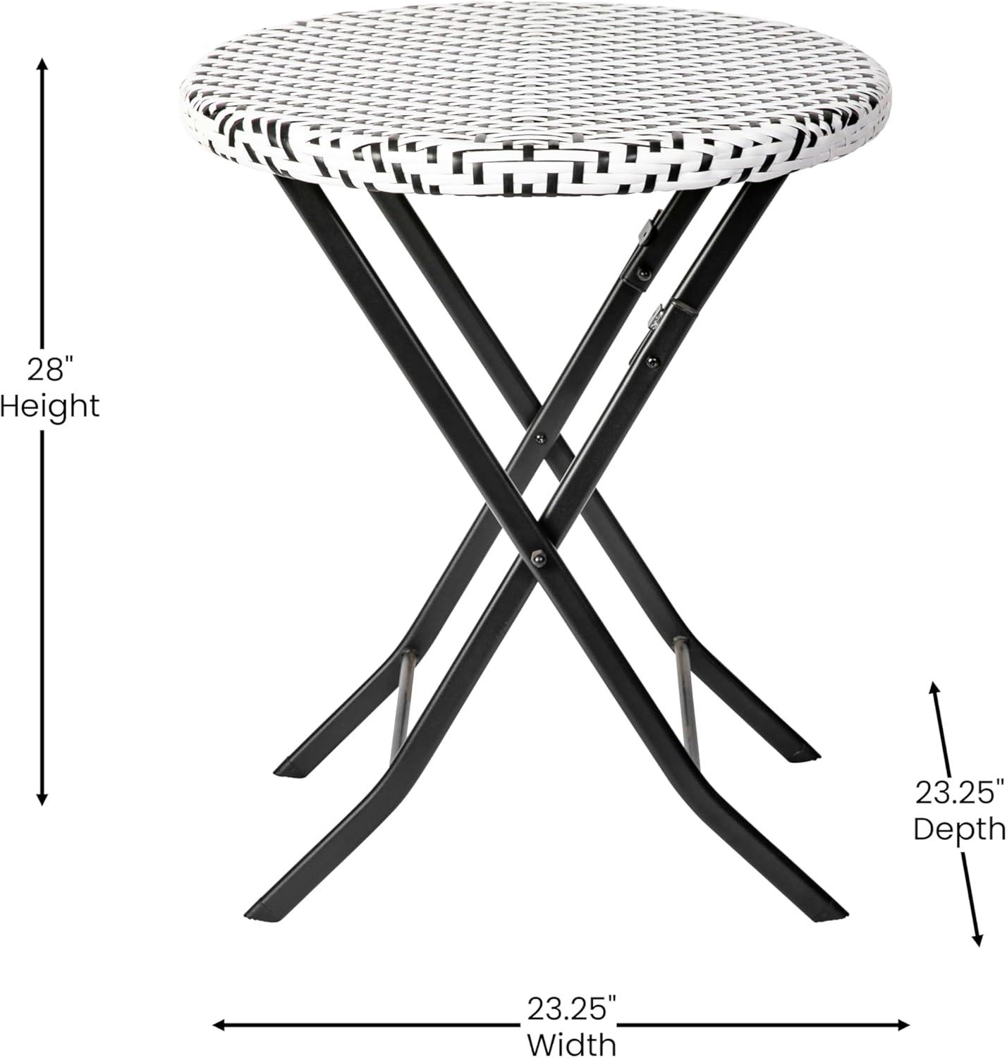 imageFlash Furniture Rouen Commercial Grade Folding Bistro Set IndoorOutdoor PE Rattan Table Top Back and Seat Natural Steel Frames 3 Piece Set NavyWhiteBlack White
