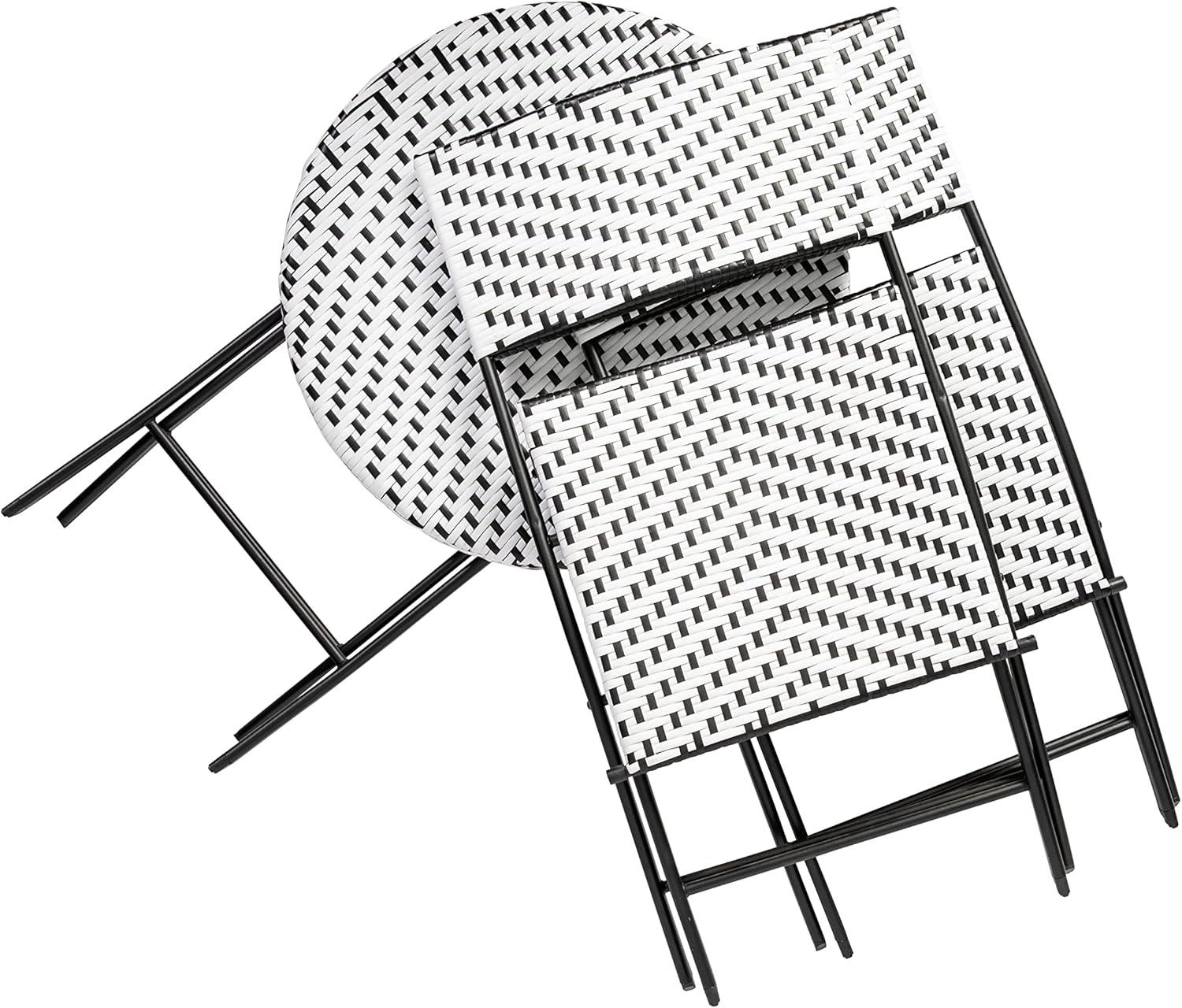 imageFlash Furniture Rouen Commercial Grade Folding Bistro Set IndoorOutdoor PE Rattan Table Top Back and Seat Natural Steel Frames 3 Piece Set NavyWhiteBlack White